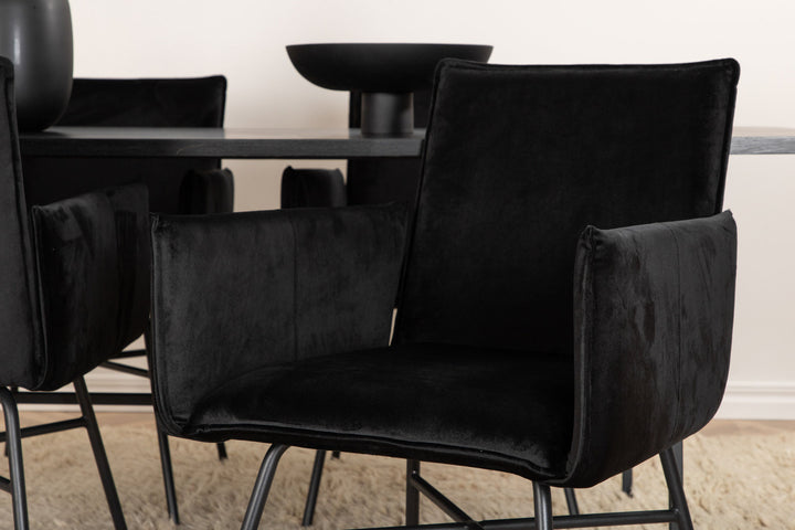 Venture Home Uno Dining Table , Black Black Veneer+Petra Chair , Black Black Velvet_4