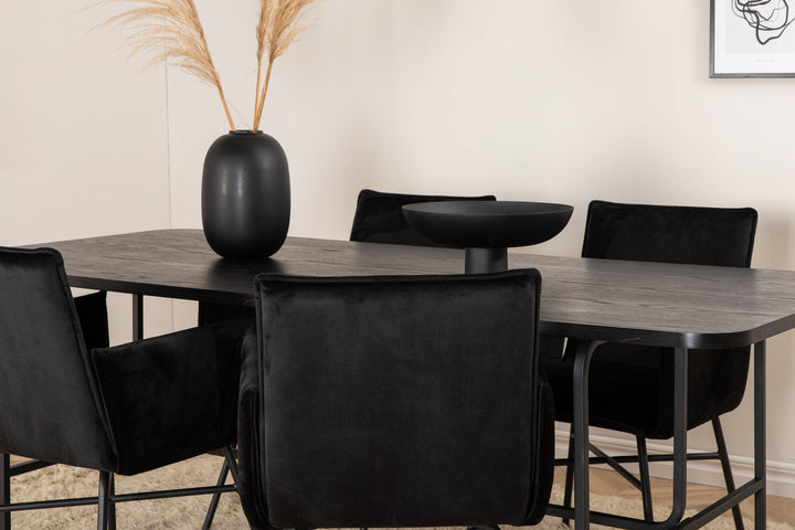 Venture Home Uno Dining Table , Black Black Veneer+Petra Chair , Black Black Velvet_4