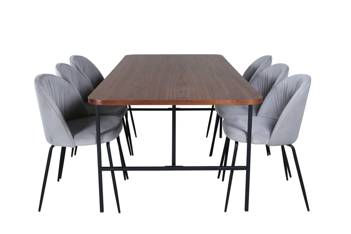 Venture Home Uno Dining Table , Black Walnut Veneer+Wrinkles Dining Chair , Black Legs , Grey Velvet_6