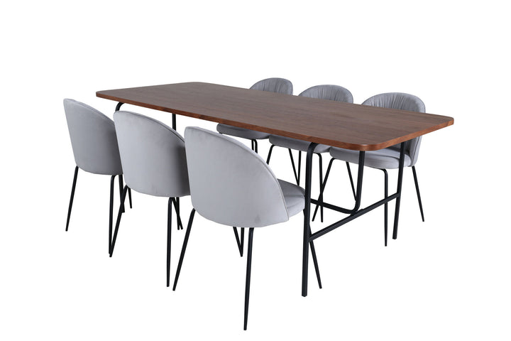 Venture Home Uno Dining Table , Black Walnut Veneer+Wrinkles Dining Chair , Black Legs , Grey Velvet_6