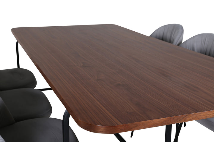 Venture Home Uno Dining Table , Black Walnut Veneer+Wrinkles Dining Chair , Black Legs , Grey Velvet_6