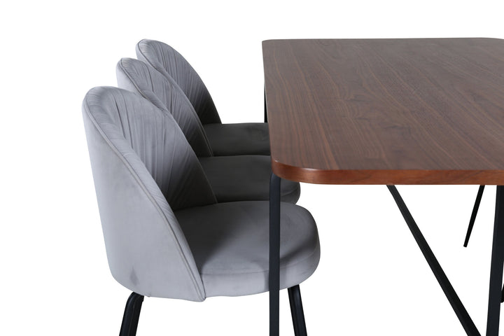 Venture Home Uno Dining Table , Black Walnut Veneer+Wrinkles Dining Chair , Black Legs , Grey Velvet_6