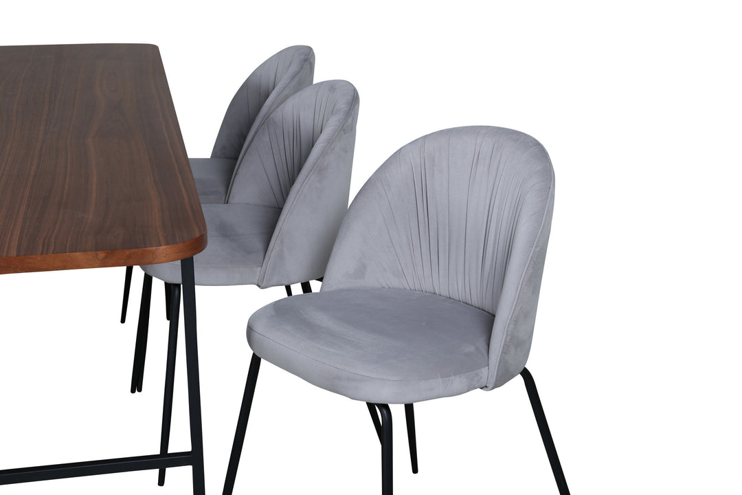 Venture Home Uno Dining Table , Black Walnut Veneer+Wrinkles Dining Chair , Black Legs , Grey Velvet_6
