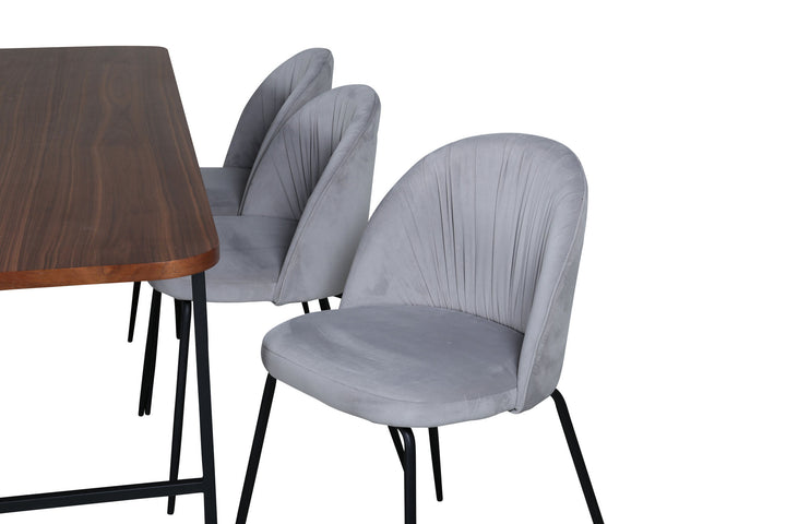 Venture Home Uno Dining Table , Black Walnut Veneer+Wrinkles Dining Chair , Black Legs , Grey Velvet_6