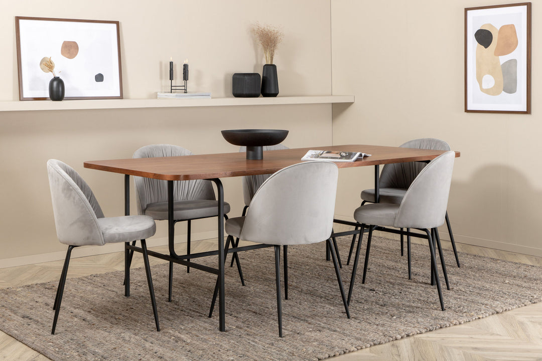 Venture Home Uno Dining Table , Black Walnut Veneer+Wrinkles Dining Chair , Black Legs , Grey Velvet_6