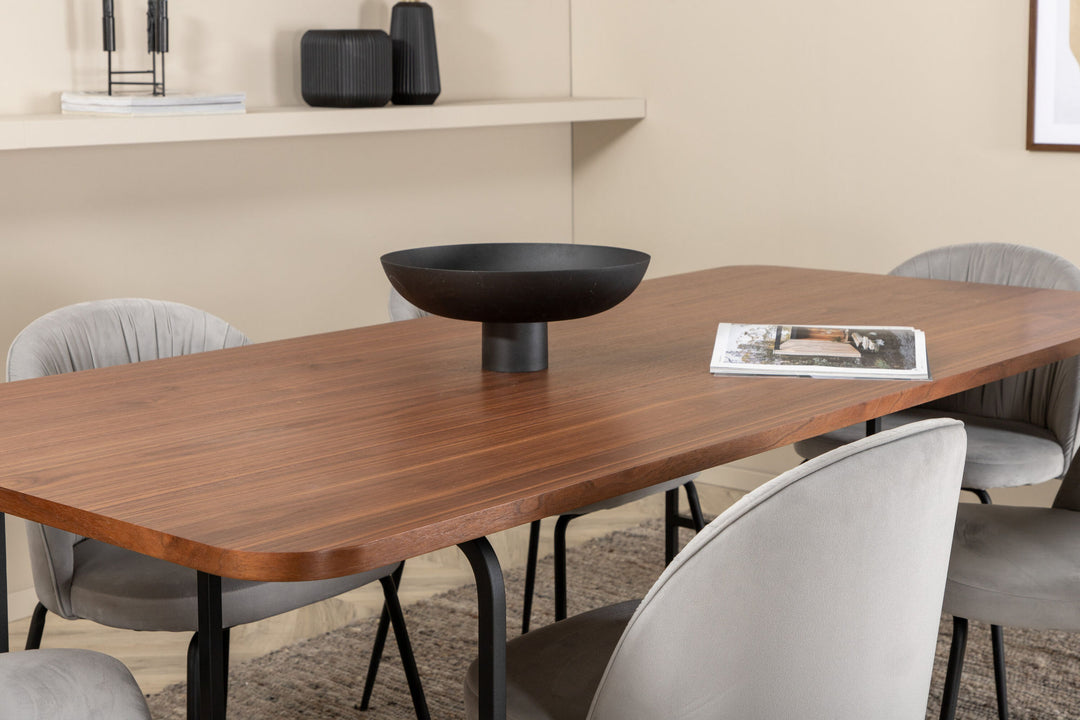 Venture Home Uno Dining Table , Black Walnut Veneer+Wrinkles Dining Chair , Black Legs , Grey Velvet_6