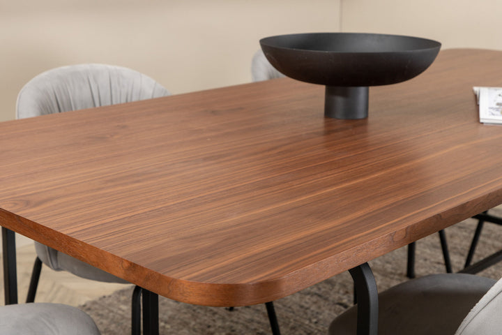 Venture Home Uno Dining Table , Black Walnut Veneer+Wrinkles Dining Chair , Black Legs , Grey Velvet_6