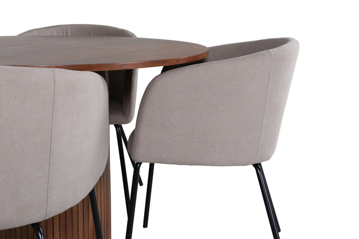 Venture Home Bianca Round Dining Table - Walnut / Black Veneer+Berit Chair - Black / Beige Fabric (Polyester linen )_4