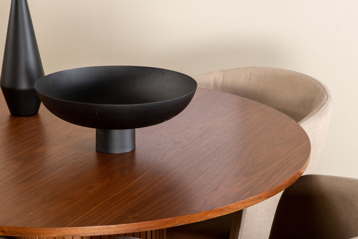 Venture Home Bianca Round Dining Table - Walnut / Black Veneer+Berit Chair - Black / Beige Fabric (Polyester linen )_4