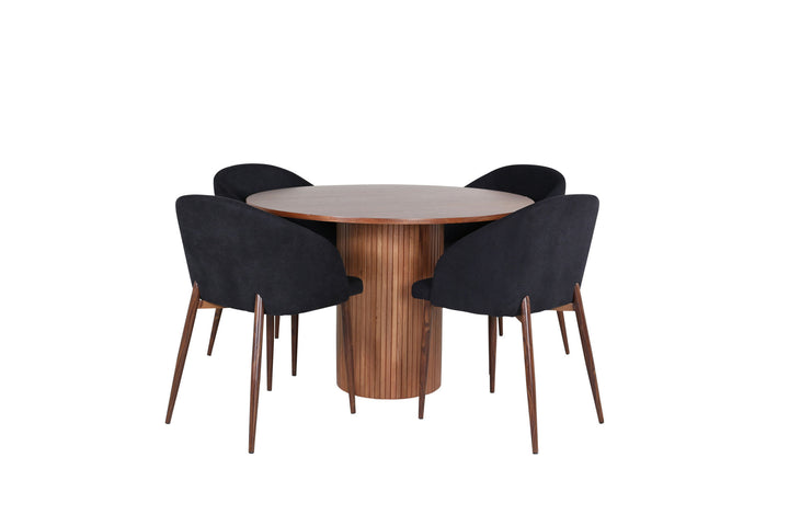 Venture Home Bianca Round Dining Table - Walnut / Black Veneer+Arch Dining Chair - Walnut Legs - Black Fabric_4