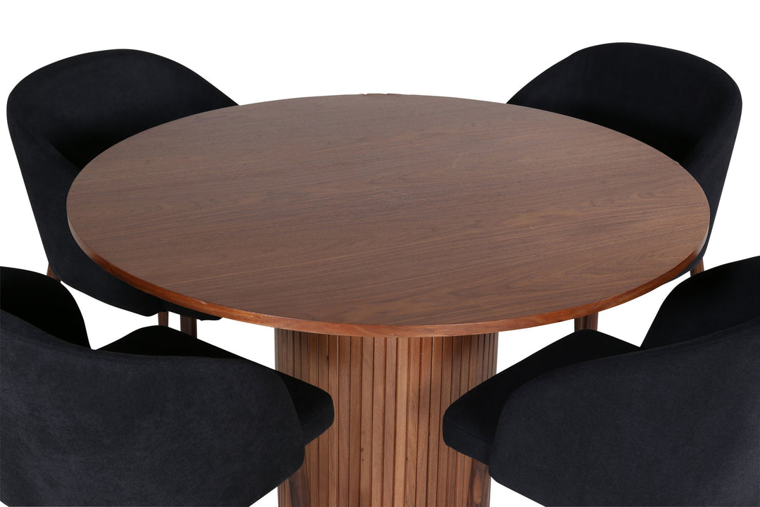 Venture Home Bianca Round Dining Table - Walnut / Black Veneer+Arch Dining Chair - Walnut Legs - Black Fabric_4