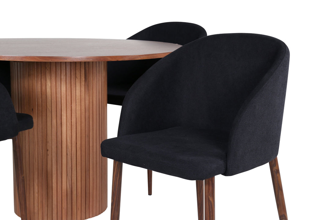 Venture Home Bianca Round Dining Table - Walnut / Black Veneer+Arch Dining Chair - Walnut Legs - Black Fabric_4