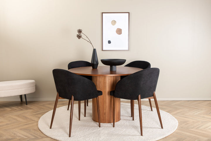 Venture Home Bianca Round Dining Table - Walnut / Black Veneer+Arch Dining Chair - Walnut Legs - Black Fabric_4