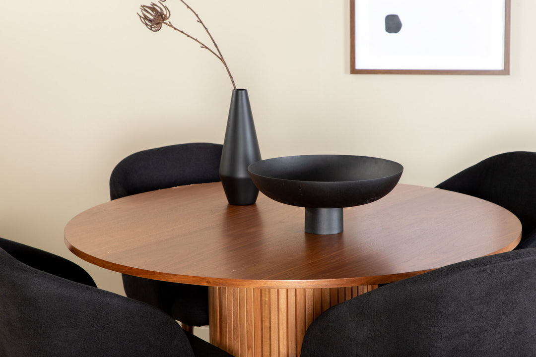 Venture Home Bianca Round Dining Table - Walnut / Black Veneer+Arch Dining Chair - Walnut Legs - Black Fabric_4