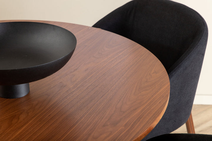 Venture Home Bianca Round Dining Table - Walnut / Black Veneer+Arch Dining Chair - Walnut Legs - Black Fabric_4