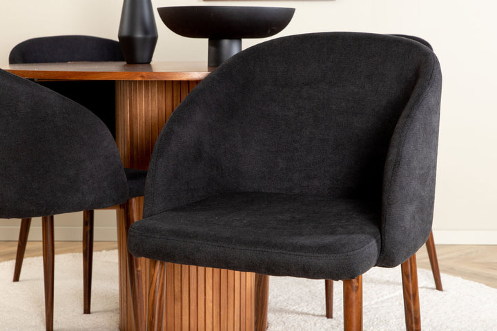 Venture Home Bianca Round Dining Table - Walnut / Black Veneer+Arch Dining Chair - Walnut Legs - Black Fabric_4
