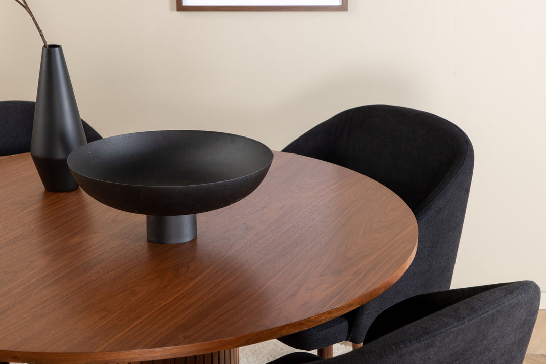 Venture Home Bianca Round Dining Table - Walnut / Black Veneer+Arch Dining Chair - Walnut Legs - Black Fabric_4
