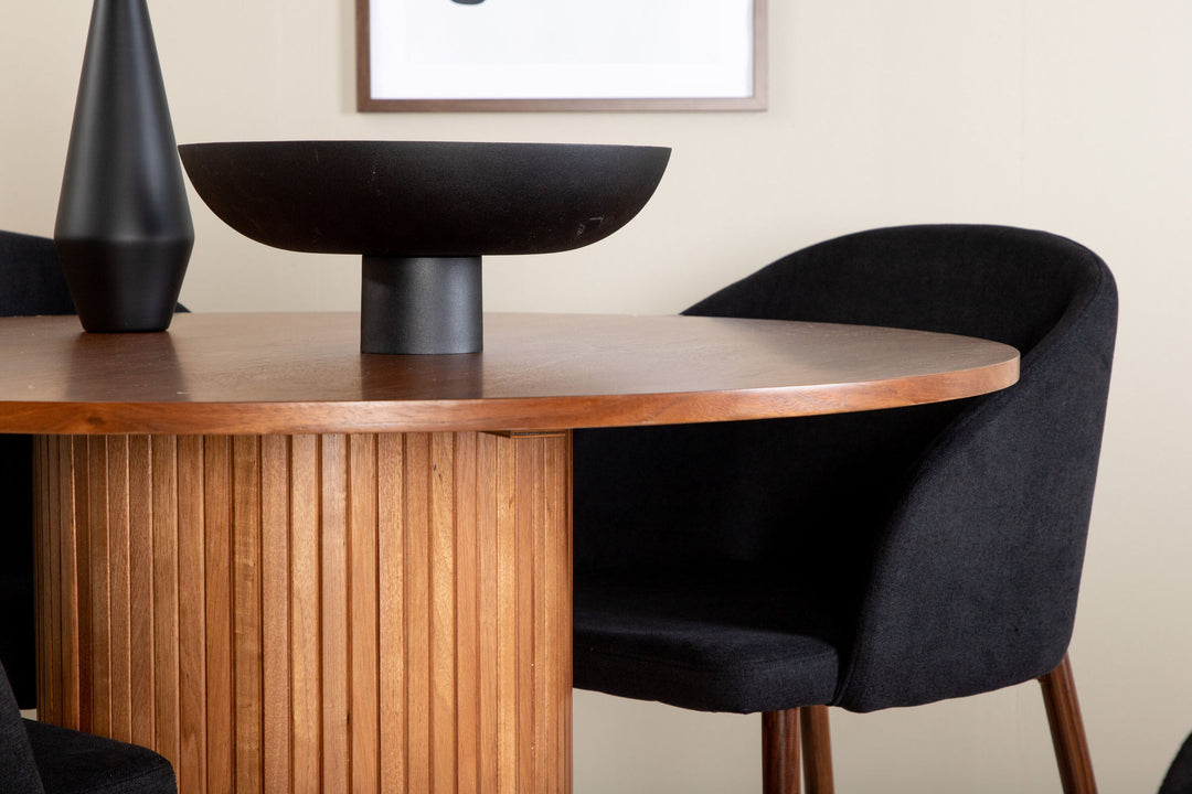 Venture Home Bianca Round Dining Table - Walnut / Black Veneer+Arch Dining Chair - Walnut Legs - Black Fabric_4