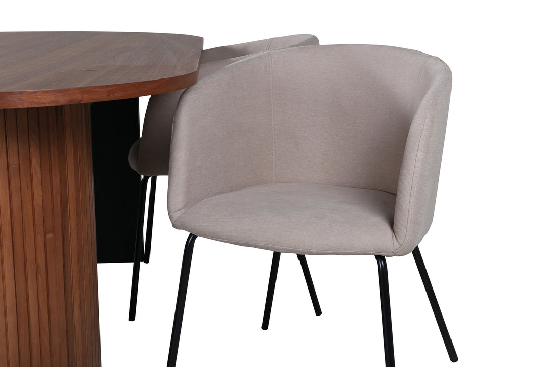 Venture Home Bianca Oval Dining Table , Walnut Black Veneer+Berit Chair , Black Beige Fabric (Polyester linen )_4
