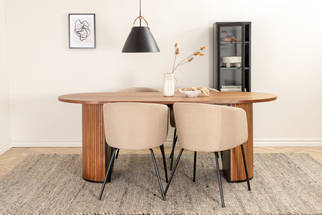 Venture Home Bianca Oval Dining Table , Walnut Black Veneer+Berit Chair , Black Beige Fabric (Polyester linen )_4
