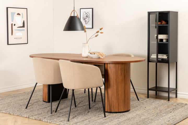 Venture Home Bianca Oval Dining Table , Walnut Black Veneer+Berit Chair , Black Beige Fabric (Polyester linen )_4