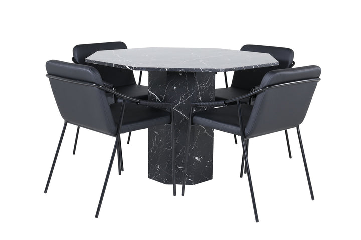 Venture Home Marbs Round Dining Table - Black / Black Glass Marble+Tvist Chair - Black / Black PU_4