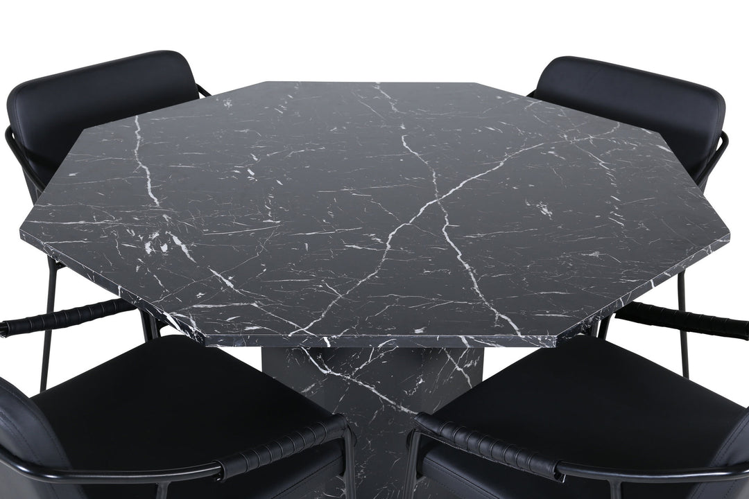 Venture Home Marbs Round Dining Table - Black / Black Glass Marble+Tvist Chair - Black / Black PU_4