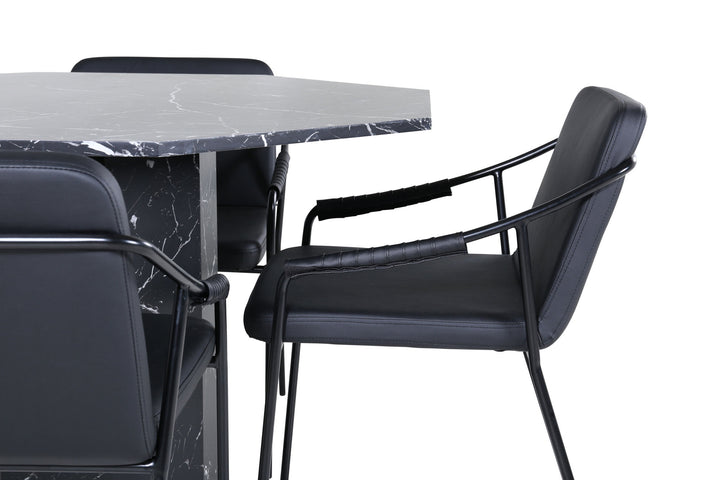 Venture Home Marbs Round Dining Table - Black / Black Glass Marble+Tvist Chair - Black / Black PU_4