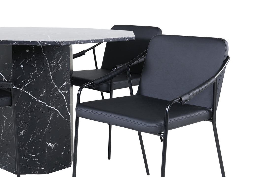 Venture Home Marbs Round Dining Table - Black / Black Glass Marble+Tvist Chair - Black / Black PU_4