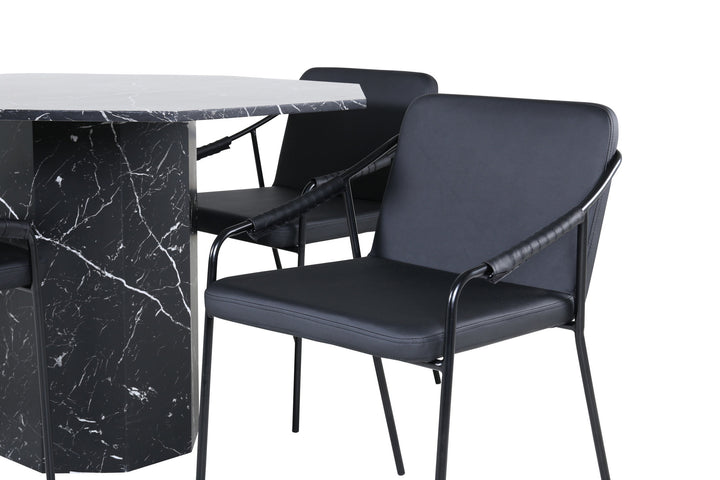 Venture Home Marbs Round Dining Table - Black / Black Glass Marble+Tvist Chair - Black / Black PU_4