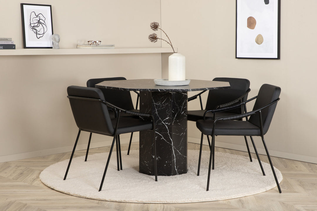 Venture Home Marbs Round Dining Table - Black / Black Glass Marble+Tvist Chair - Black / Black PU_4