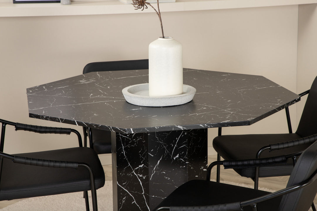 Venture Home Marbs Round Dining Table - Black / Black Glass Marble+Tvist Chair - Black / Black PU_4