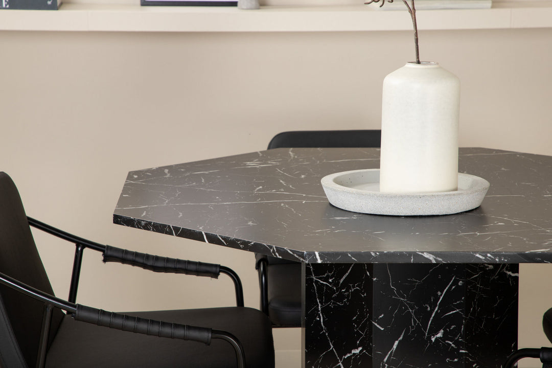 Venture Home Marbs Round Dining Table - Black / Black Glass Marble+Tvist Chair - Black / Black PU_4