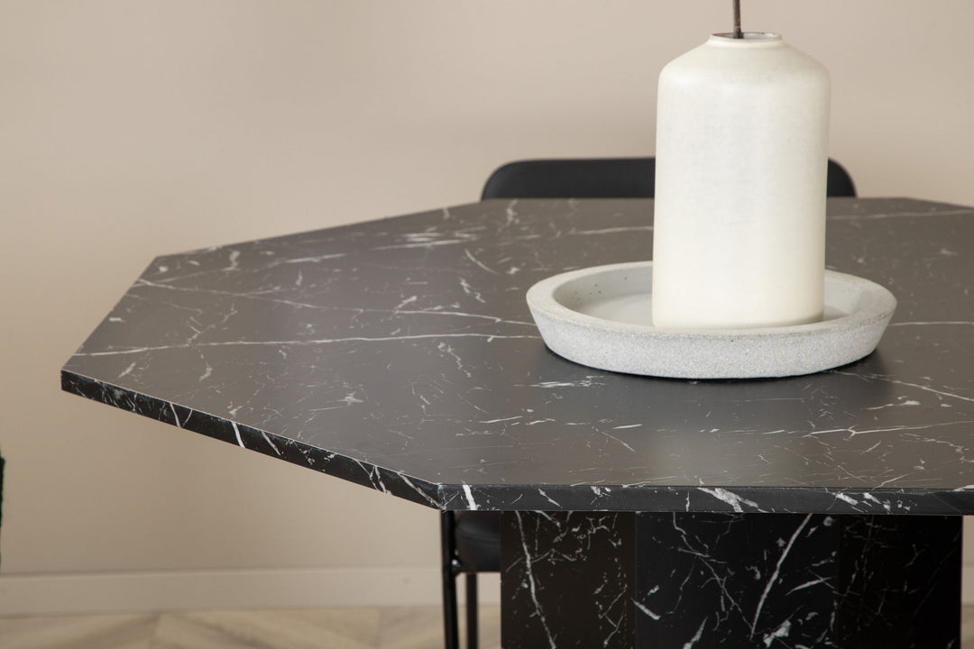 Venture Home Marbs Round Dining Table - Black / Black Glass Marble+Tvist Chair - Black / Black PU_4