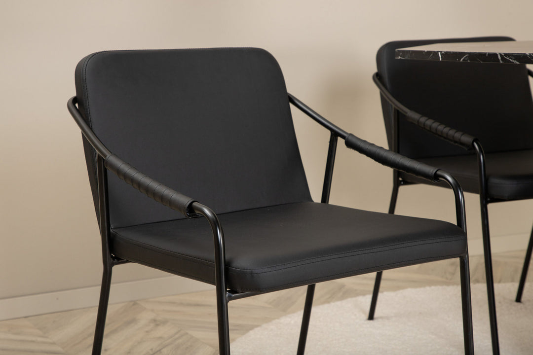 Venture Home Marbs Round Dining Table - Black / Black Glass Marble+Tvist Chair - Black / Black PU_4