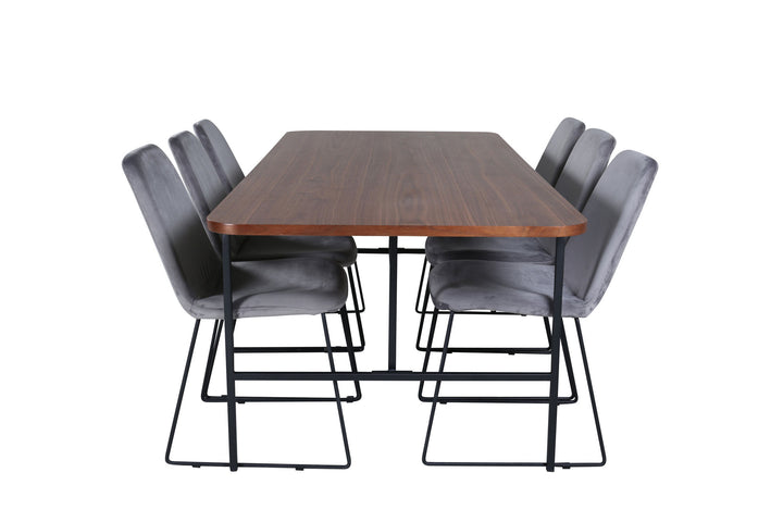 Venture Home Uno Dining Table , Black Walnut Veneer+Muce Dining Chair , Black Legs , Grey Velvet_6