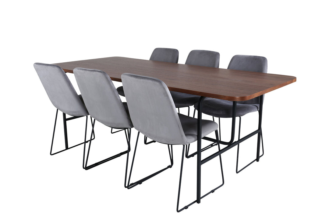 Venture Home Uno Dining Table , Black Walnut Veneer+Muce Dining Chair , Black Legs , Grey Velvet_6
