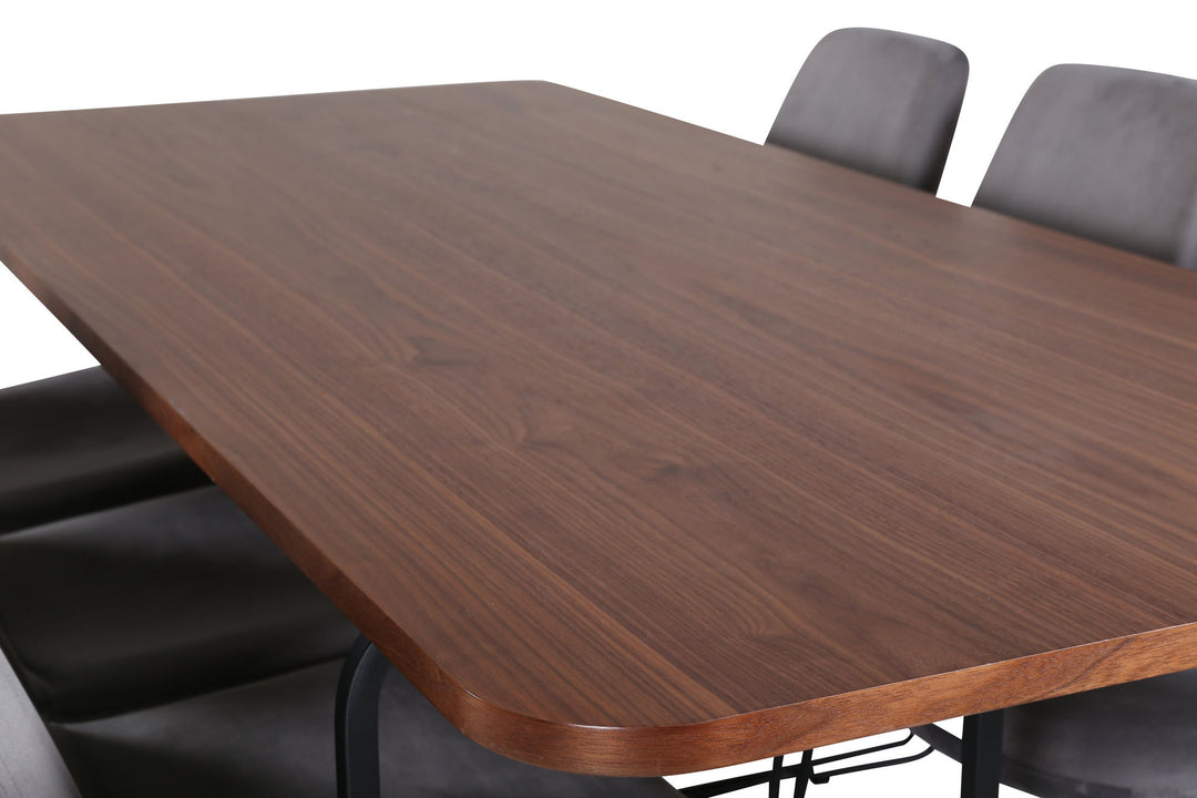 Venture Home Uno Dining Table , Black Walnut Veneer+Muce Dining Chair , Black Legs , Grey Velvet_6