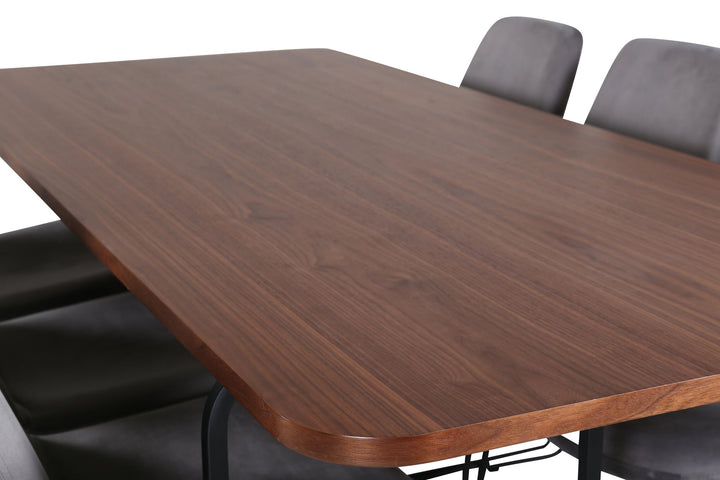 Venture Home Uno Dining Table , Black Walnut Veneer+Muce Dining Chair , Black Legs , Grey Velvet_6