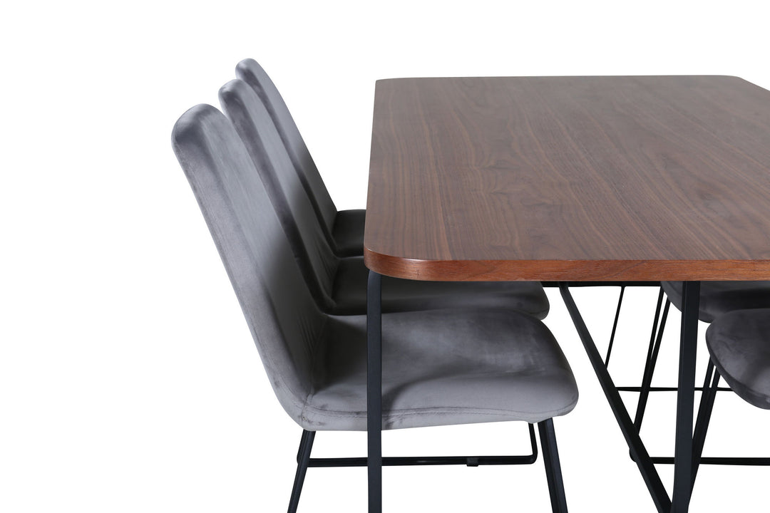 Venture Home Uno Dining Table , Black Walnut Veneer+Muce Dining Chair , Black Legs , Grey Velvet_6