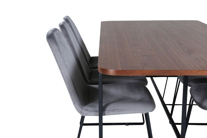 Venture Home Uno Dining Table , Black Walnut Veneer+Muce Dining Chair , Black Legs , Grey Velvet_6