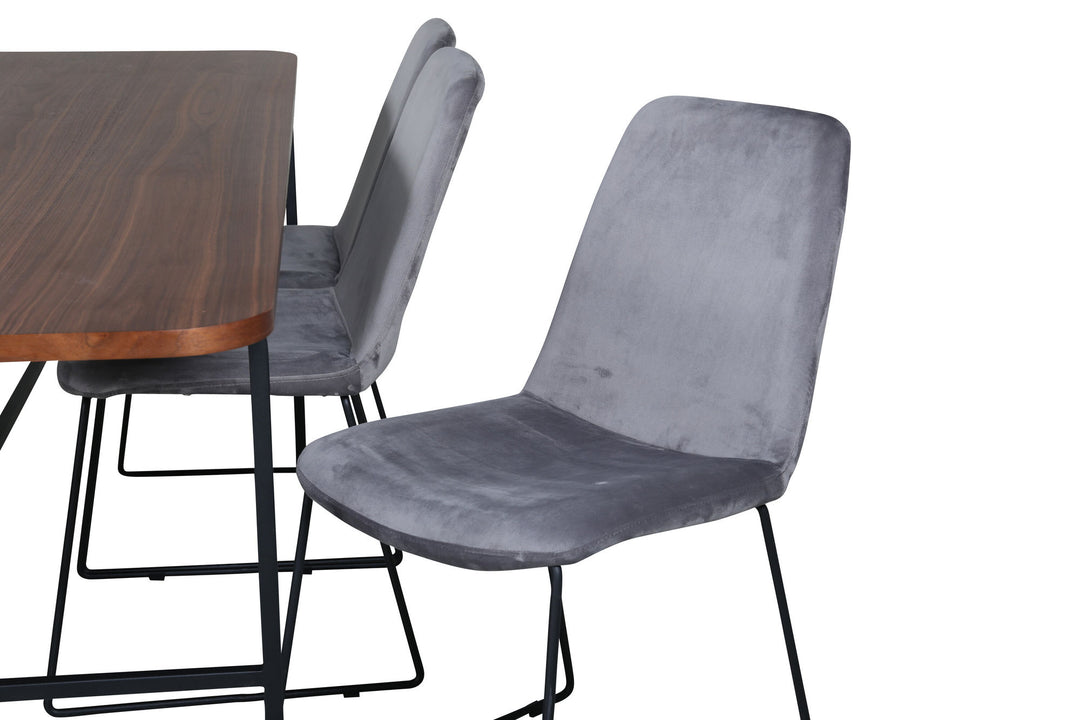 Venture Home Uno Dining Table , Black Walnut Veneer+Muce Dining Chair , Black Legs , Grey Velvet_6