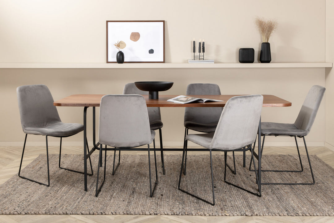 Venture Home Uno Dining Table , Black Walnut Veneer+Muce Dining Chair , Black Legs , Grey Velvet_6