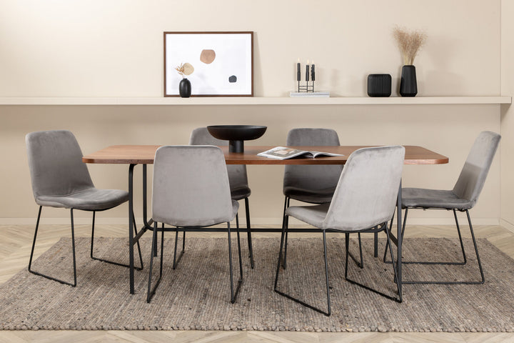 Venture Home Uno Dining Table , Black Walnut Veneer+Muce Dining Chair , Black Legs , Grey Velvet_6