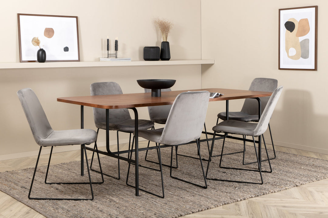 Venture Home Uno Dining Table , Black Walnut Veneer+Muce Dining Chair , Black Legs , Grey Velvet_6