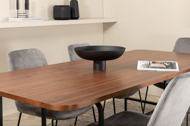 Venture Home Uno Dining Table , Black Walnut Veneer+Muce Dining Chair , Black Legs , Grey Velvet_6