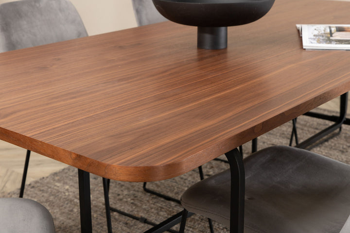 Venture Home Uno Dining Table , Black Walnut Veneer+Muce Dining Chair , Black Legs , Grey Velvet_6