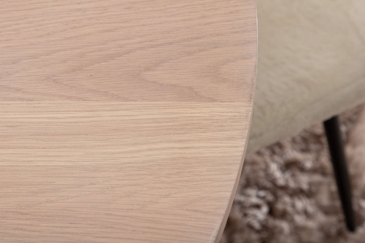 Venture Home Bianca Round Dining Table , White Wash Black Veneer+Polar Fluff Dining Chair , Black Legs , White Teddy _4