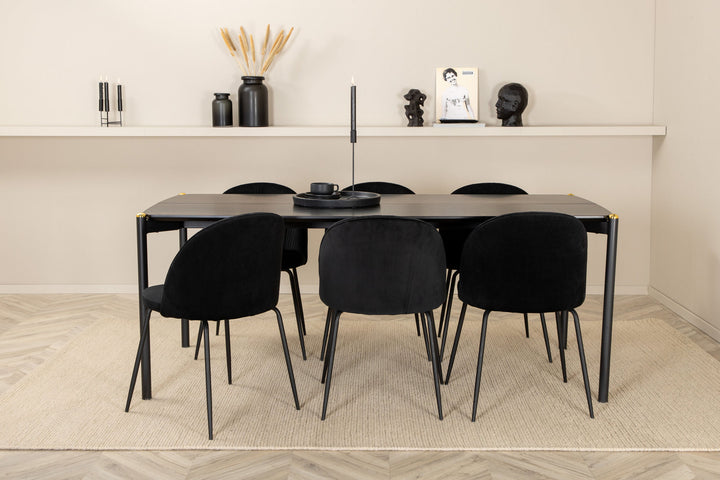 Venture Home Pelle Dining Table , Black black Black+Wrinkles Dining Chair , Black Legs , Black Velvet_6