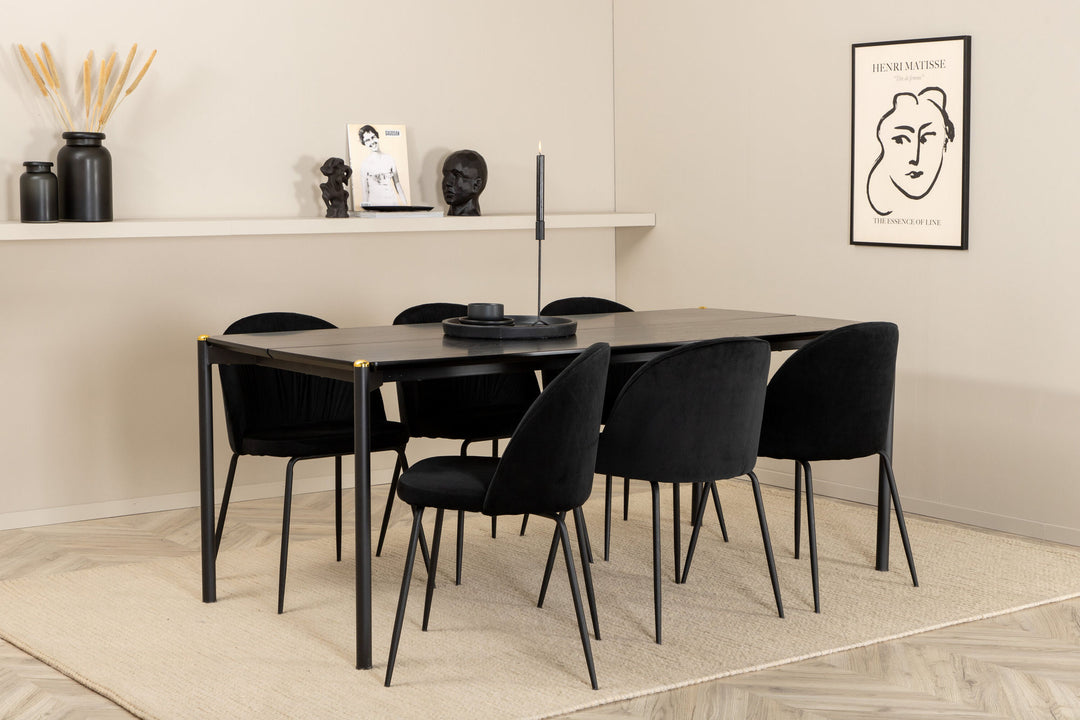 Venture Home Pelle Dining Table , Black black Black+Wrinkles Dining Chair , Black Legs , Black Velvet_6